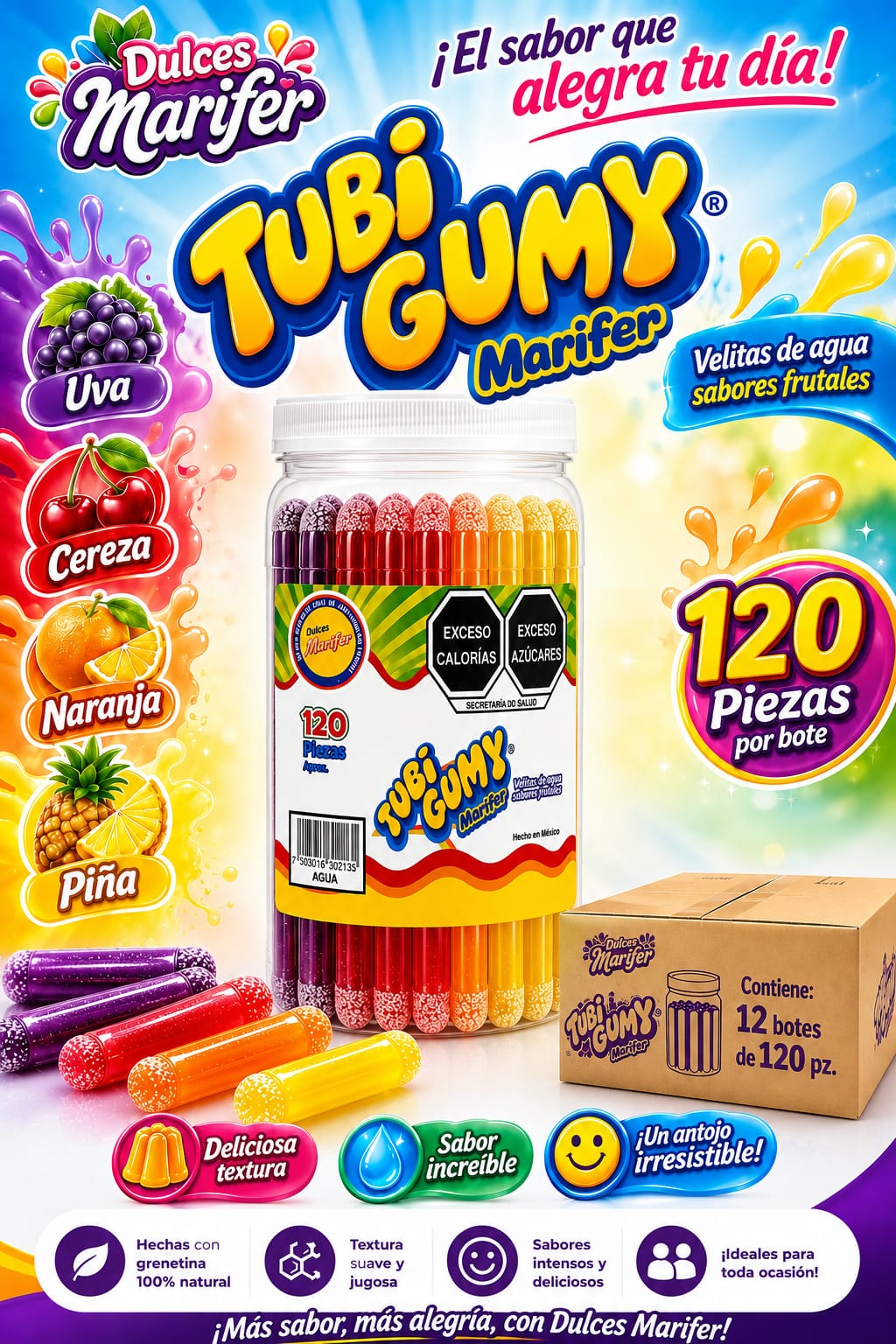 Tubi Gumy Agua bote de 120 piezas