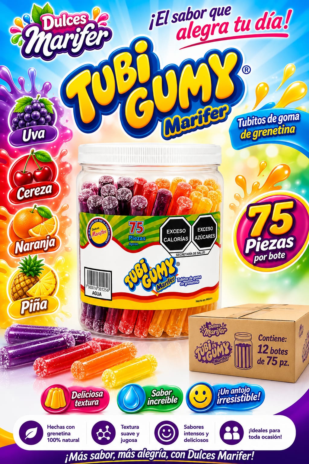 Tubi Gumy Agua bote de 75 piezas