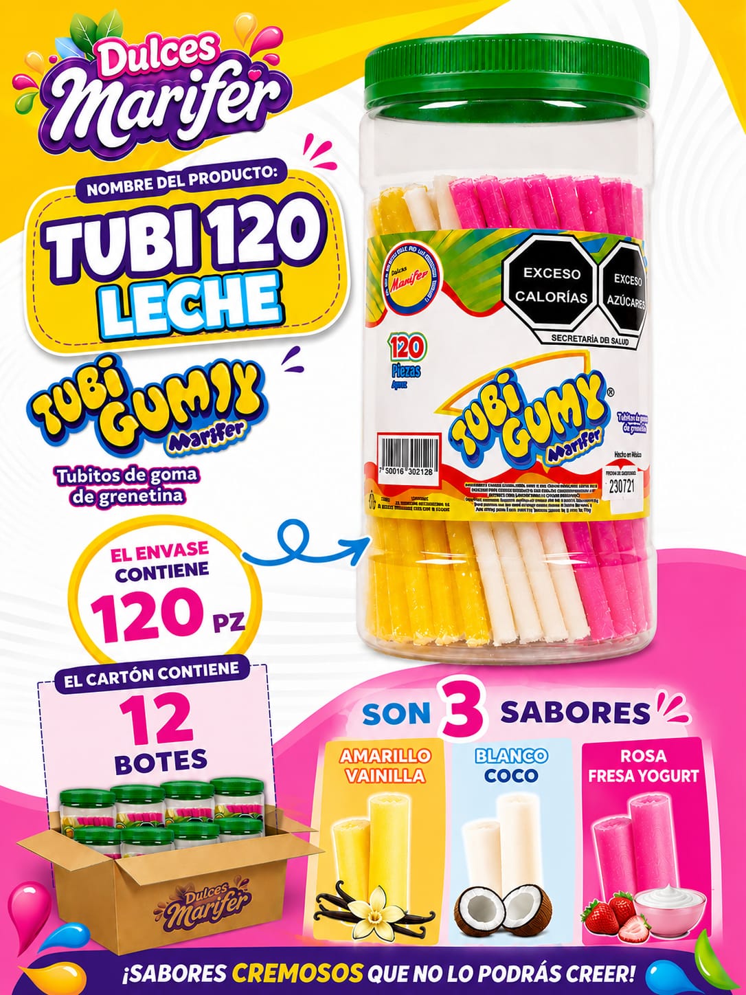 Tubi Gumy Leche bote de 120 piezas