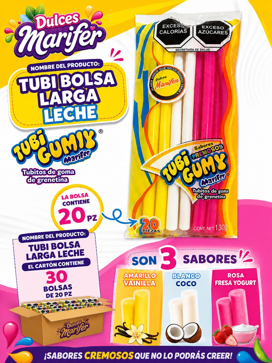 Tubi Gumy Leche bote de 240 piezas